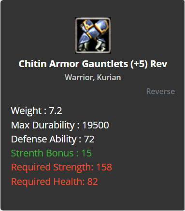 Chitin Armor Gauntlets +5 (Reverse)