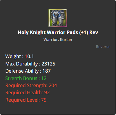 Holy Knight Warrior Pads +1 (Reverse)