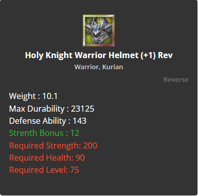 Holy Knight Warrior Helmet +1 (Reverse)
